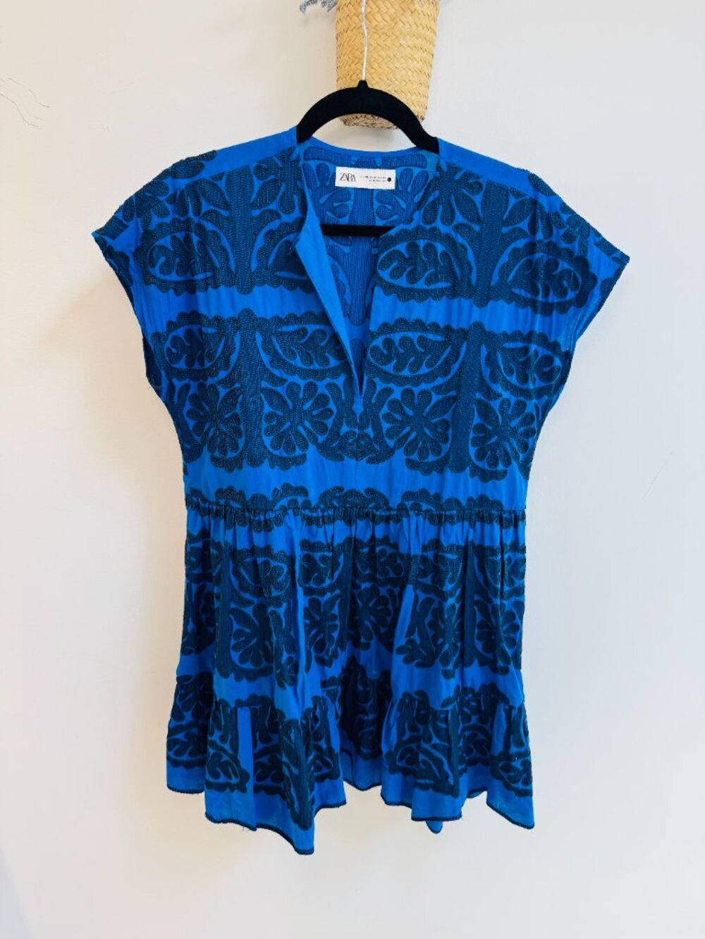 Zara Blue and Black Embroidered Dress, Sz XS